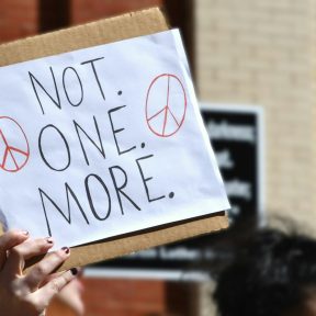 Not One More peace signs protest sign, racial violence, gun violence, Asian Hate, BLM LGBTQ violence